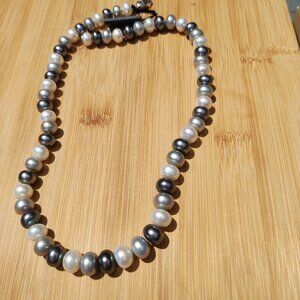 Honora Freshwater Pearl necklace 20" silver, white black 925 Sterling Silver NIB